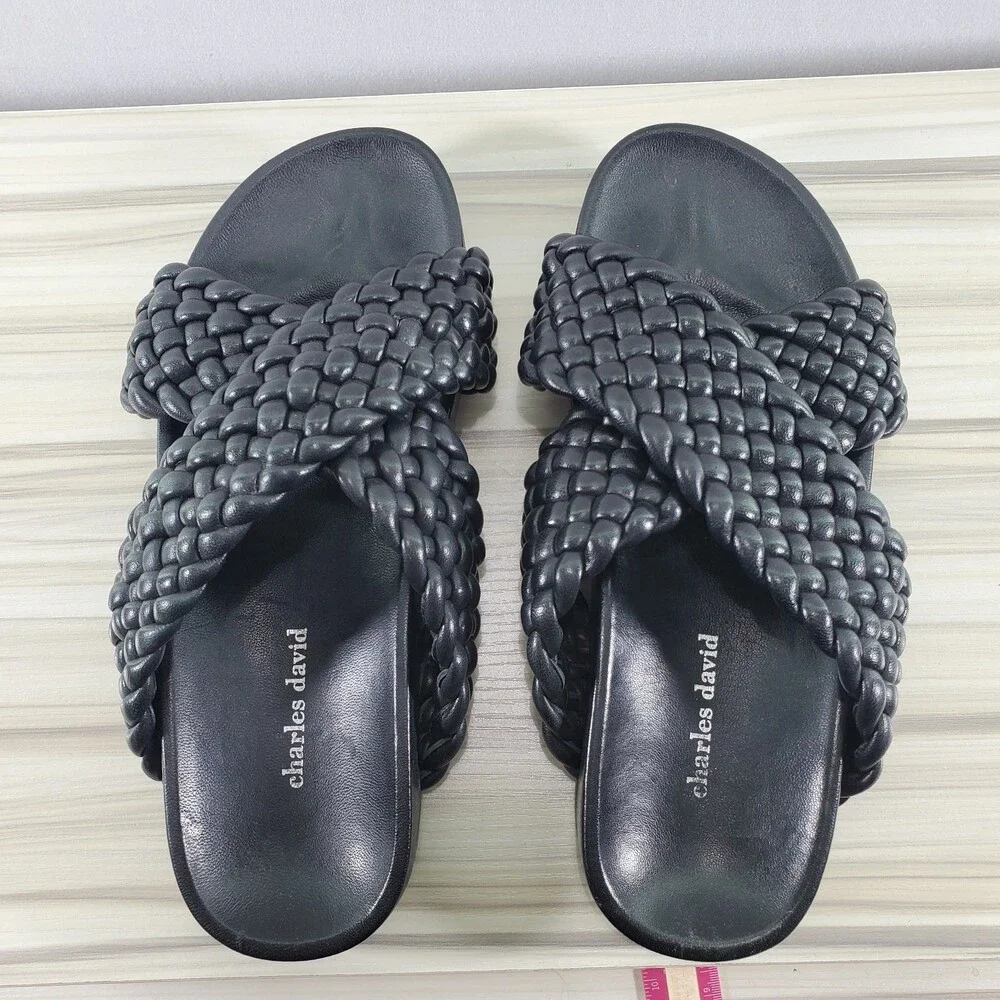 Sz 8 Charles David Defend Slippers Sandals Slip On Woven Braided Leather Slide - Picture 2 of 8